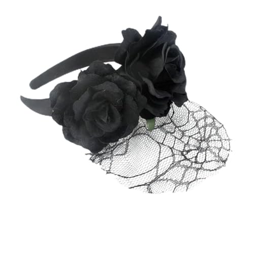 WRITWAA Rosen Haarband Mit Netz Dekoratives Stirnband Für Party Und Urlaub Leicht Und Angenehm Zu Tragen Für Halloween Festivals Kostümpartys Und Cosplay von WRITWAA