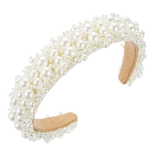 WRITWAA Perlen Haarreif Für Braut Damen Kopfschmuck Party Accessoires Hochzeitskleid Schmuck Barock Design Weiß Handwerk Edles Aussehen von WRITWAA