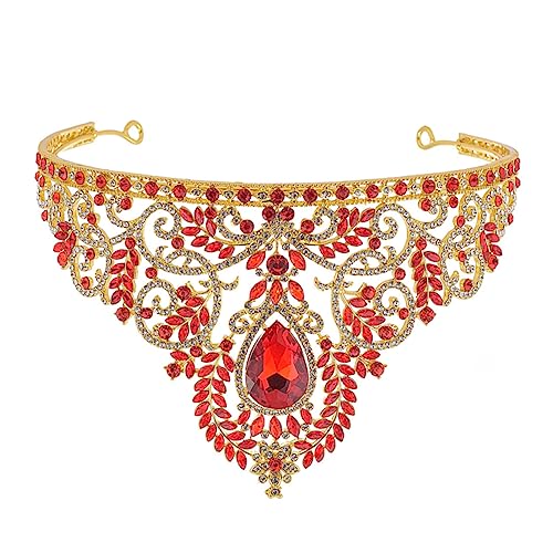 WRITWAA 1 Stück Retro Barockkrone Kopfbedeckung für Frauen Promkronen Hochzeit Tiara Stirnband für barocke Krone Haarschmuck zur Hochzeit Vintage Haarkrone Tiara-Krone rot von WRITWAA