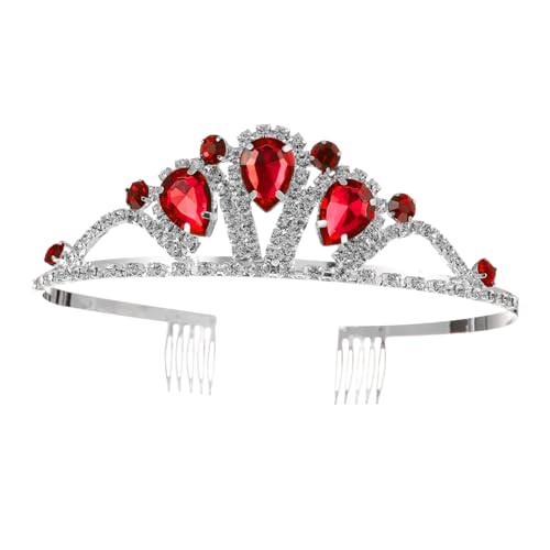 WRITWAA 1 Stück Strass Krone Stirnband Braut Geburtstag Tiara Hochzeit Tiara Haar Strass Bankett Krone Kopfschmuck Strass Krone Haar Braut Abschlussball Rot von WRITWAA