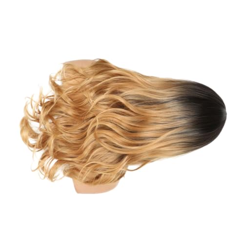 WRITWAA 1 Stück Stylische Langhaar Perücke mit Mittigem Scheitel Realistische Lockige Haare Schwarz Gradient Gold Atmungsaktive Haube für und Mädchen Modisches Haaraccessoire von WRITWAA