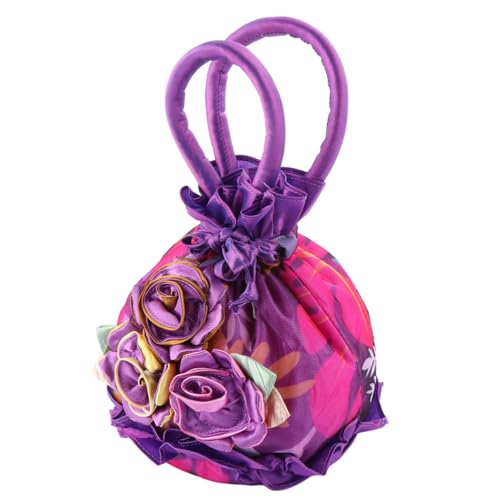 WRITWAA 1 Stück Zarter Stoff Blumenförmige Tragetasche Abendtasche Handtasche Spitze Kosmetik-Aufbewahrungstasche Hochzeitsfeier-Geldbörse Für Damen Lila von WRITWAA