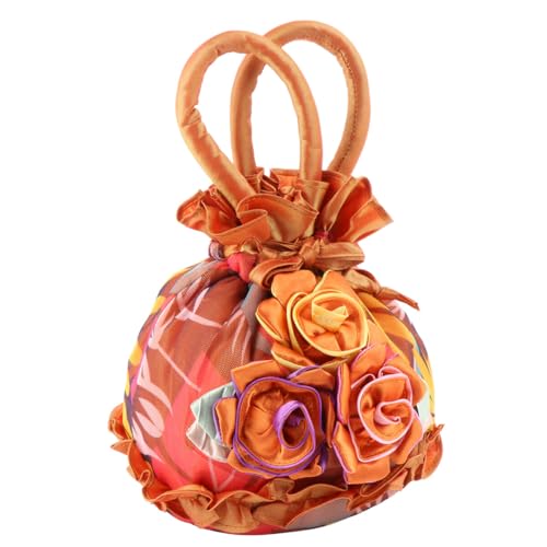 WRITWAA 1 Stück Zarter Stoff Blumenförmige Tragetasche Abendtasche Handtasche Spitze Kosmetik-Aufbewahrungstasche Hochzeitsfeier-Geldbörse Für Damen Orange von WRITWAA