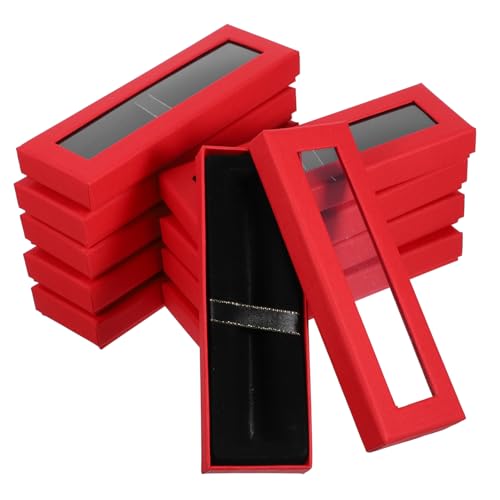 WRITWAA 10 Stück Stiftverpackung in Geschenkbox Stiftständer Stifteetui Durchsichtige Partybevorzugungsboxen Boxen Mit Deckel Stifteboxen Dekorative Kästen Mit Deckel Rot Papier von WRITWAA