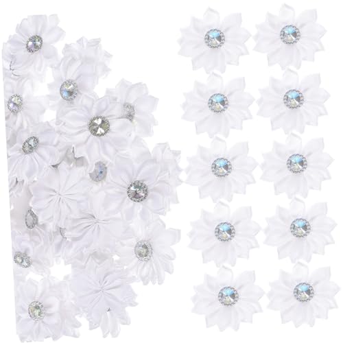 WRITWAA 100 Stück Weiße Haarschmuck Clips mit Zarten Blumen Handgenähte Dekorative Kunstblumen für Frauen und Mädchen Vielseitige Haarspangen für DIY Basteln und Festliche Accessoires von WRITWAA