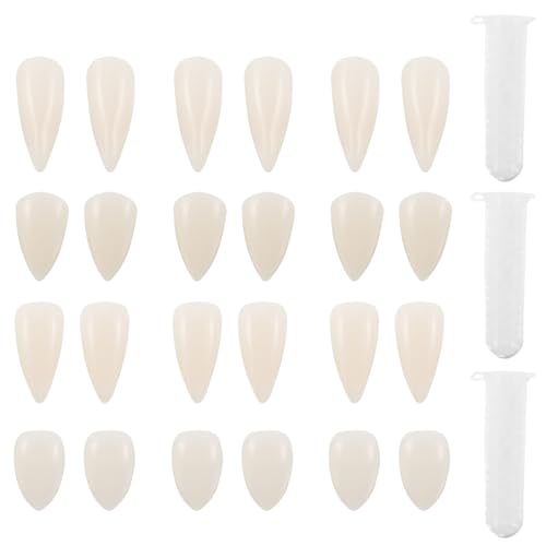 WRITWAA 12 Paar Vampir-Kostümzähne: Gefälschte Reißzähne mit Zahnpellets für Cosplay-Requisiten, Halloween-Party-Zubehör, Zombie-Maskenball-Zahnersatz, Make-up, Verkleidung von WRITWAA