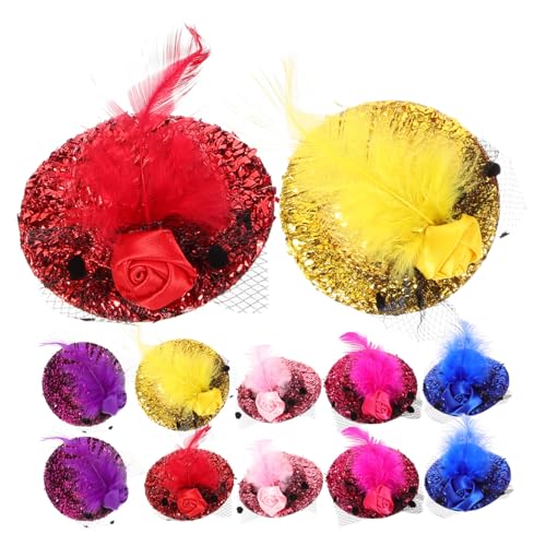 WRITWAA 12stücke Teiliges Mini-hut-haarspangen Mit Blumen Federverzierung Dekorative Haarklammern Für Feiern Hochzeiten Und Kostüme Niedliche Accessoires Für Frauen Und Mädchen von WRITWAA