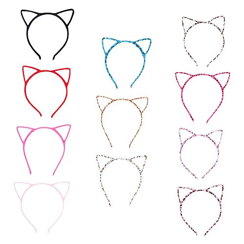 WRITWAA 12 Stück Teiliges Katzenohren Haarreif Kostüm Zubehör für Halloween Cosplay und Partys Buntes Katzenkostüm für Mädchen und Elastisch und Süß von WRITWAA