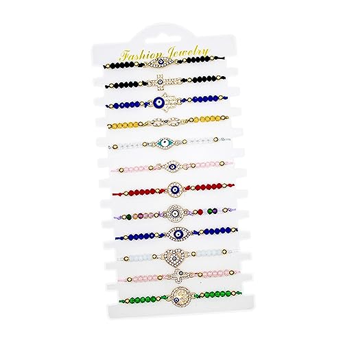WRITWAA 12 Stück Teiliges Verstellbares Evil Eye Armband Bunte Kristallperlen Schutzarmbänder mit Bösem Blick Komfortabel Modisch für Damen und Herren Glücksbringer Schmuck von WRITWAA