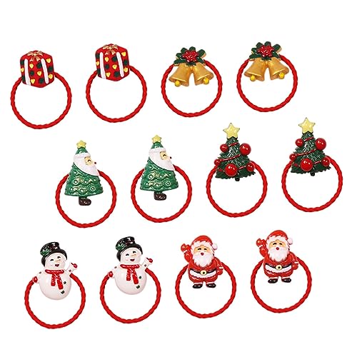 WRITWAA 12 Stück Teiliges Weihnachts Haargummis Set für Mädchen Elastische Ponytail Halter mit Santa Schneemann und Weihnachtsbaum Motiven Leichte Langlebige Haarbänder für Festliche von WRITWAA