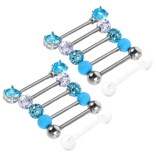 WRITWAA 12 Stück Zungenringe: Edelstahl-Langhantel-Piercingschmuck mit runden Kugelenden, gerader Zungenstange für Frauen und Männer, Hochzeitsfeier von WRITWAA