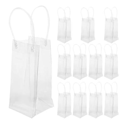 WRITWAA 12 Stück transparente Weinbeutel mit Griffen, PVC-Weinkühlerhüllen, transparente Bierbeutel, durchsichtige Gefriertasche, Flaschenkühler, Kühler für Champagner von WRITWAA