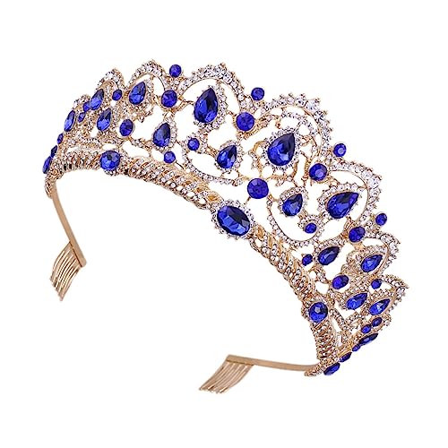 WRITWAA 1Pc Hochzeit Haarschmuck Hochzeit Braut Krone Braut Tiara Braut Haar Krone Stirnband Braut Kopfschmuck Braut Haar Stirnband Hochzeit Tiara Barock Königin Brautkrone Blau von WRITWAA