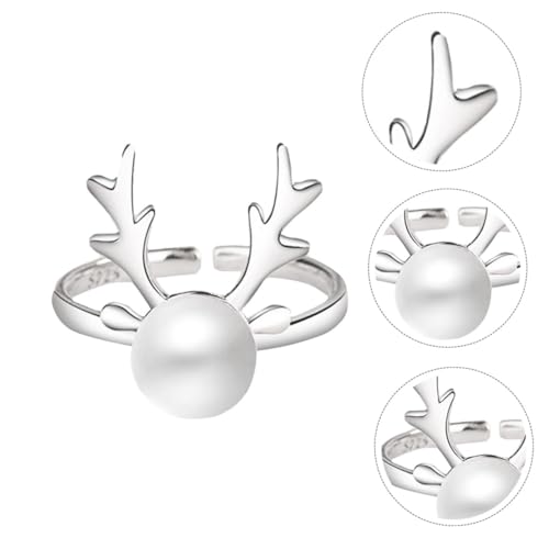 WRITWAA 1Stk Elch-Perlen-Ring weihnachtsgeschenke weihnachtspräsente jungenschmuck juweli Perlenarmband-Anhänger Kreativer Perlenring Fingerring aus Geweih Persönlichkeitsring Kupfer Weiß von WRITWAA