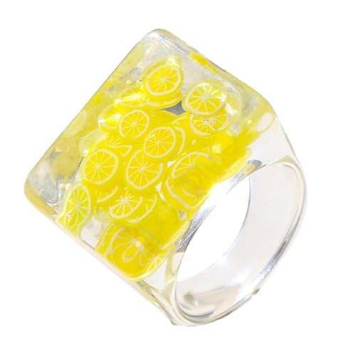 Bunte Frucht Ringe FüR Damen - Quadratischer Harzring Aus Acryl Sommer Schmuck FüR Besondere AnläSse Und Alltag von WRITWAA