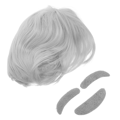 WRITWAA 1satz Professor Wig Mit Bart Und Augenbrauen Alte Mann Cosplay Perücke Für Karneval Und Halloween Für Kostümpartys Und Bühnenauftritte Für Jugendliche Und Erwachsene von WRITWAA