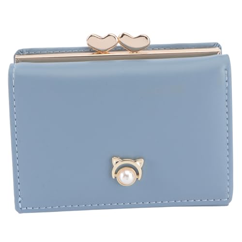 WRITWAA 1stück Kurze Geldbörse Für Damen Aus Pu-Leder Faltbar Mit Fächern Für Reisen Und Täglichen Gebrauch Blau Vielseitig Einsetzbar Funktional Und Elegant von WRITWAA