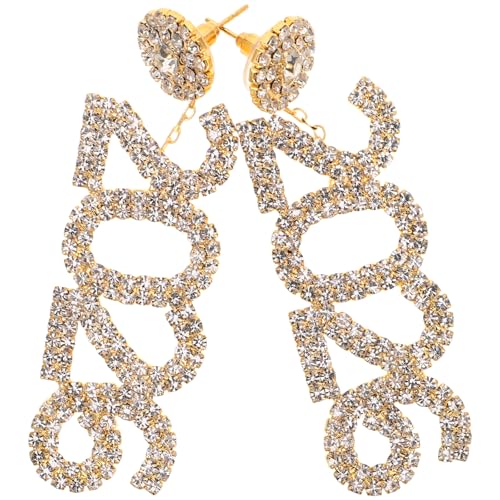 WRITWAA 2 Neujahrsohrringe: Funkelnder Strass-Ohrhänger für Frauen – Glänzende Ohrringe mit der Zahl 2026 – Partyschmuck für die Neujahrsfeier von WRITWAA