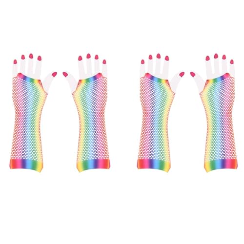 WRITWAA 2 Paar Lange Netzhandschuhe Fingerlose Regenbogen Handschuhe FüR Damen Hochzeit Party von WRITWAA