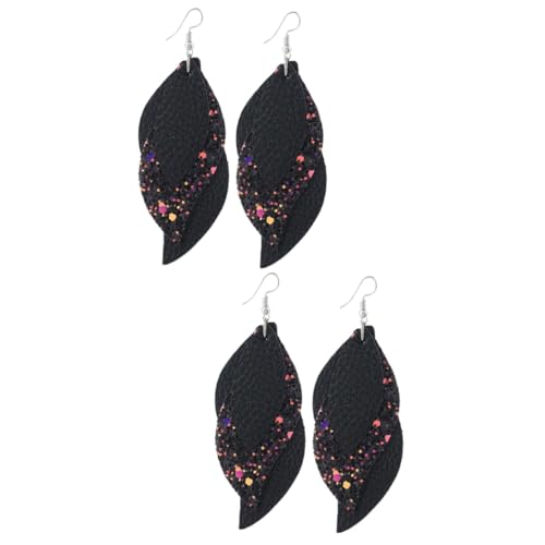 WRITWAA 2 Paar Ohrentropfen Aus Leder Tropfenohrringe Tropfenförmige Creolen Träne Fransen Ohrringe Ohr Baumeln Böhmische Ohrringe Schmuck Pailletten-ohrring Braut-ohrring Vintage-ohrringe von WRITWAA