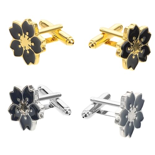 WRITWAA 2 Paare Manschettenknöpfe mit Kirschblütenmotiv Minimalistisches Japanisches Design Elegante Business anzug Manschettenknöpfe für Herren und Damen Sichere Befestigung Leichte von WRITWAA