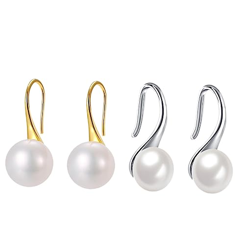 WRITWAA 2 Paare Minimalistische Perlenohrringe Damen Ohrstecker Leicht Elegant Modeschmuck Party Schmuck Silber Gold von WRITWAA