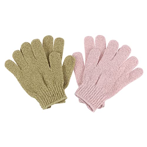 WRITWAA 2 Paare Peelinghandschuhe für Körper Finger Duschschwamm Exfoliator für Männer und Studenten Rosé und Grün Effektive für Glatte Haut von WRITWAA