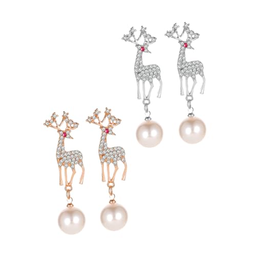 WRITWAA 2paare Weihnachtselchform Ohrringe Mit Strass-ohrketten in Goldsilber Für Damen Und Mädchen Zu Weihnachten Ausstellungen Und Dinnerpartys von WRITWAA