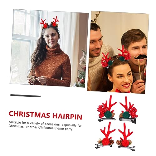 WRITWAA 2 Paare Weihnachtliche Haarschmuck Rentiergeweih Haarspangen Kreativer Festival Haarschmuck für Mädchen Party Weihnachtsfeier Dekorative Haarclips mit Hirschgeweih Design von WRITWAA