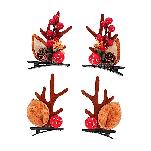 WRITWAA 2 Paare Weihnachtliche Haarspangen mit Rentiergeweih Langlebige Haarklammern Vliesstoff Festliche Antler Hairpins für Frauen Dekorativer Haarschmuck zu Weihnachten von WRITWAA