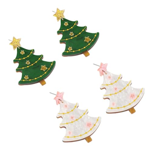 WRITWAA 2 Paare Weihnachtsohrringe Weihnachtsbaum Design Damen Ohrschmuck Ohrhänger Weiß und Grün Festliche Ohrstecker für Frauen und Teenager Weihnachtsaccessoires von WRITWAA