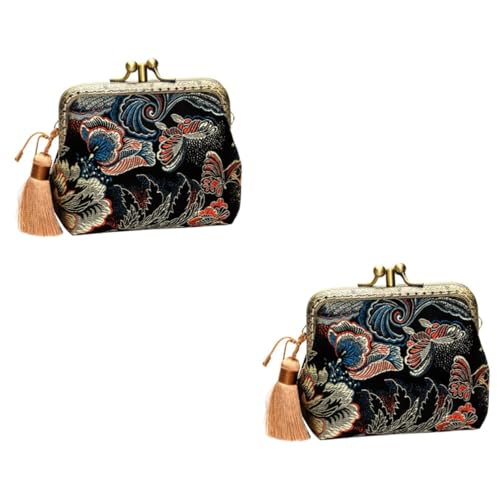 WRITWAA 2 STK Geldbörse Aus Seide Mini-geldschlüsseltasche Antike Münztaschen Wickeltasche Für Mädchen Münzbeutel Mit Verschluss Aufbewahrungstasche Geblümte Geldbörse Handtasche Polyester von WRITWAA