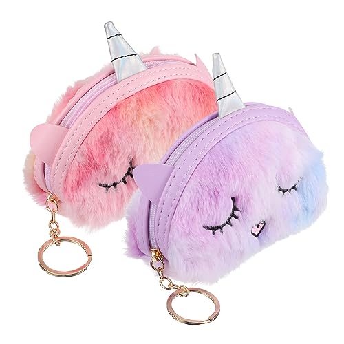 WRITWAA 2stücke Plüsch Einhorn Münzbeutel Mit Reißverschluss Für Mädchen Damen Münzbörse Aus Weichem Plüsch Geldbörse Kleine Brieftasche Für Kleingeld Münzen Karten Lippenstift von WRITWAA