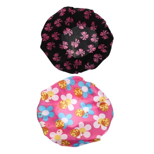 WRITWAA 2 Stück Bade Mütze Hüte Schlafmütze Lockig Mädchen Nachthut Mit Breiter Krempe Schlafen Für In Der Nacht Breitkrempige Elastische Mützen Breite Krempe Satin von WRITWAA