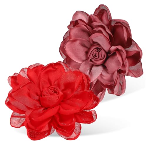 WRITWAA 2 Stück Blumenbroschen aus Stoff Rosenbrosche in Rot und Altrosa Fein Gearbeitet Vielseitig für Kleidung Hüte Pullover Langlebig und Stilvoll für Frauen von WRITWAA
