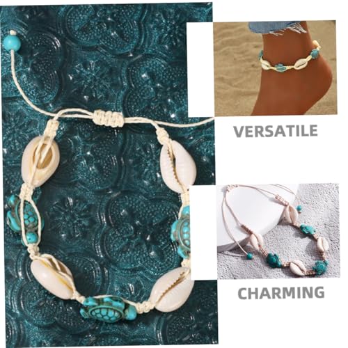 WRITWAA 2 Stück Boho Muschelarmband mit Meeresschildkröten Anhänger Strand Fußkette für Frauen Natürliche Meeresmotive Verstellbares Sommerliches Schmuckzubehör Einzigartiger Boho Stil von WRITWAA