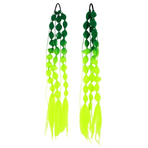 WRITWAA 2 Stück Bubble Braids: Rave-Haar In Farbverlaufsgrün Für Mädchen Und Frauen Gefärbte Trendige Lange Pferdeschwanz-Perücken-Zopfverlängerung Mit Bändern von WRITWAA