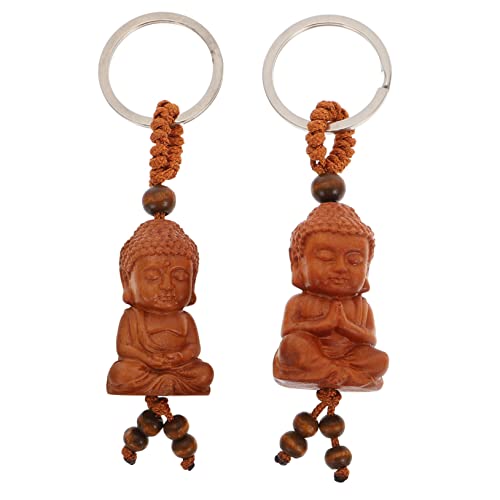 WRITWAA 2 Stück Buddha Schlüsselanhänger Holz Retro Anhänger Holz Buddha Retro Spezial Buddha Anhänger Einzigartiger Buddha Anhänger Buddha Holzanhänger Einzigartige Form Buddha von WRITWAA