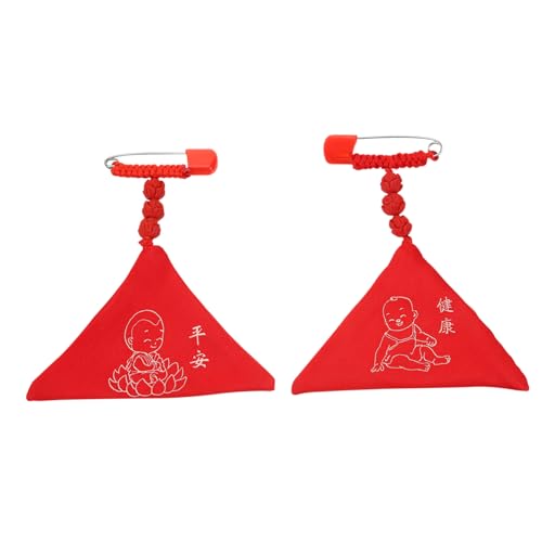 WRITWAA 2 Stück Chinesische Omamori Glücksbringer Anhänger mit Sicherheitsnadel Dekorative Segen Taschen Fest Haftend Geeignet als für Kleidung oder Taschen Dreieckiges Design für Schutz von WRITWAA