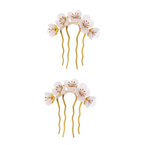 WRITWAA 2 Stück Chinesischer Antiker Haarschmuck Frauen Haarstab mit Perlen und Blütenblättern Handgefertigt Langlebig Retro Design für Hochzeit Braut und Alltagsdeko von WRITWAA