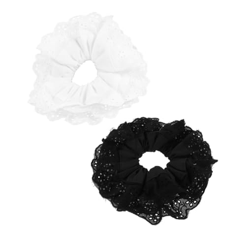 WRITWAA 2 Stück Damen Haargummis aus Spitze Große Haargummis für Dickes Haar Doppellagige Schwarze und Weiße Scrunchies Haaraccessoire von WRITWAA