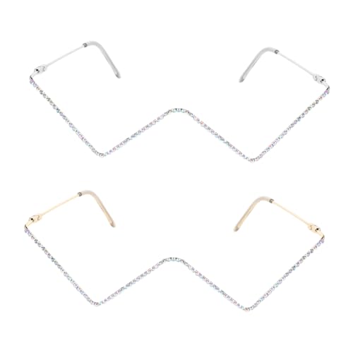 WRITWAA 2 Stück Förmige Metallbrille Gläserfrei Leichtes Funkelndes Design Modische Rahmen mit Strassbesatz in Gold und Silber Stilvolle Dekoration für Partys Business und Alltag von WRITWAA