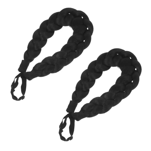 WRITWAA 2 Stück Geflochtenes Haarband Haarzubehör Haar Stirnband handgefertigtes Haarband Stirnbänder für Zöpfe Flechtenhaarstirnbandsynthetik geflochtenes Haarstirnband Kunststoff Schwarz von WRITWAA
