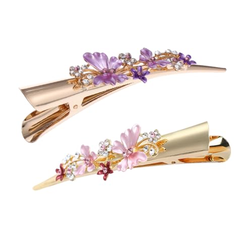 WRITWAA 2stücke Damen Haarclips Retro Blumen Design Haarspangen Große Entenschnabel Clip von WRITWAA