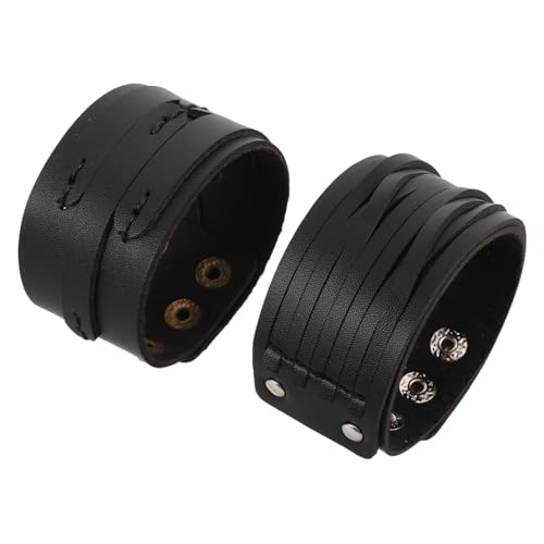 WRITWAA 2 Stück Herren Punk Armband aus PU Verstellbares Breit Geschnittenes Schmuckarmband mit Nieten Komfortabler Sitz für Outdoor Freizeit und Partys Retro Stil von WRITWAA