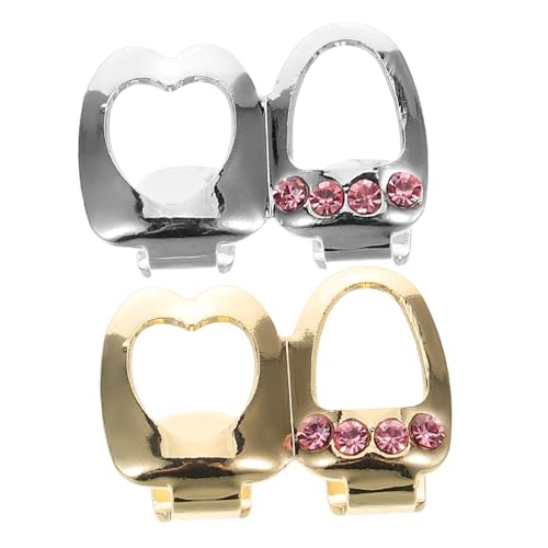 WRITWAA 2 Stück Hip Hop Zahnschmuck Herzförmige Hohlzahnkappen mit Zirkonia Gold Silberfarben Langlebig Glänzend Modisch für Männer und Frauen Rapper Schmuck von WRITWAA