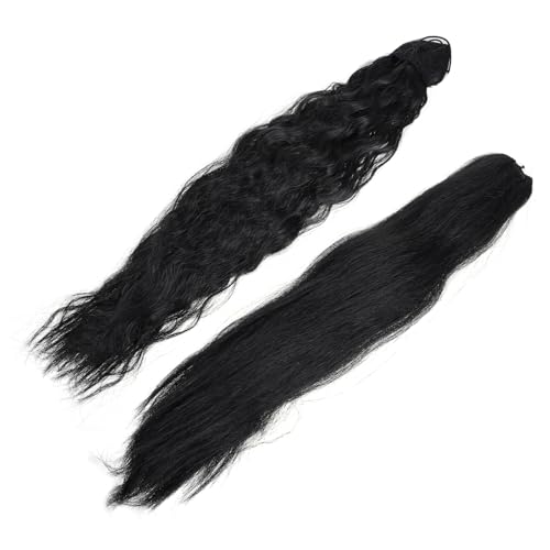 WRITWAA 2 Stück Lange Schwarze Lockige Haarverlängerungen für Damen Ponytail Extensions für Cosplay und Besondere Anlässe Welliges Haarteil für Voluminöse Frisuren von WRITWAA