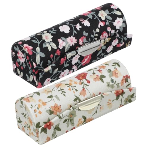 WRITWAA 2 Stück Lippenstiftboxen mit Blumenmuster Kosmetik Organizer mit Spiegel für Unterwegs Schützt Lippenstifte und Pflegeprodukte Perfektes Zubehör von WRITWAA