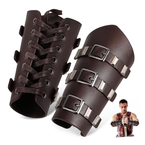WRITWAA 2 Stück Medieval Arm Guard Teiliges PU Armschützer mit Metallbeschlägen Mittelalterliche Armschienen Renaissance Bracer für Cosplay Larp Halloween Historisches Kostüm von WRITWAA