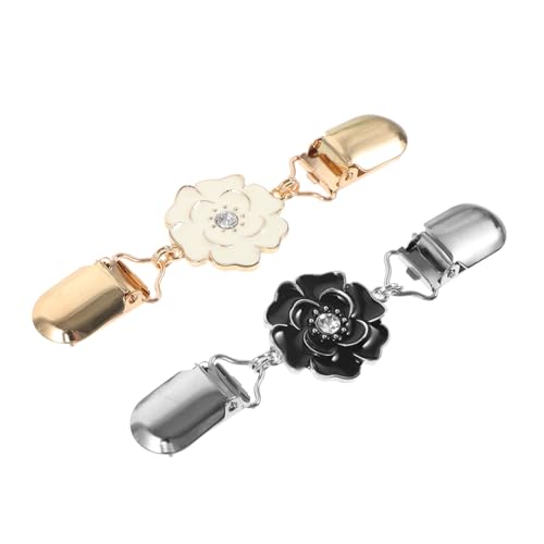 WRITWAA 2 Stück Metal Flower Sweater Clips Cardigan Clips für Frauen Vielseitige Broschen für Strickjacken Schals und Hemdkragen Modisches Accessoire Weiß und Schwarz von WRITWAA